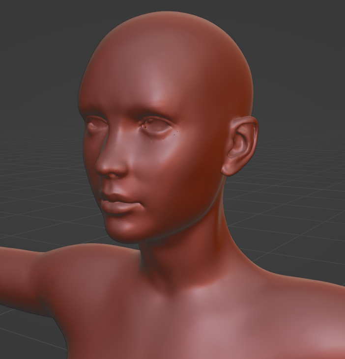 An unfinished 3D sculpt of a woman's head and shoulders, created by Ethan Edelen.