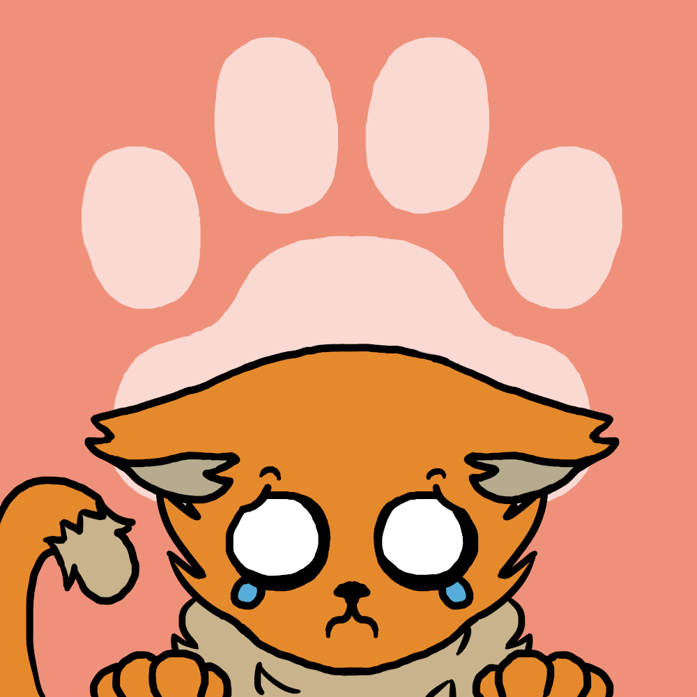 An icon of a sad orange tabby kitten, created by Ethan Edelen.